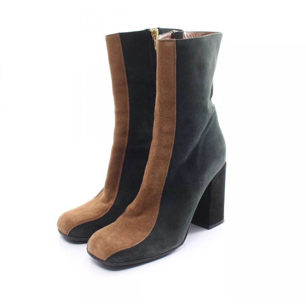 Marni Green and Brown Heeled Boots with Chunky Heel